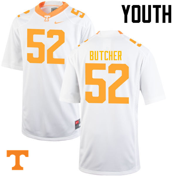 Youth #52 Andrew Butcher Tennessee Volunteers College Football Jerseys-White
